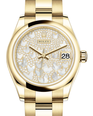 Rolex Lady-Datejust 31 Yellow Gold Mother of Pearl Butterfly Diamond Paved Dial & Smooth Domed Bezel Oyster Bracelet 278248
