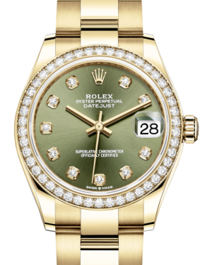 Rolex Lady-Datejust 31 Yellow Gold Olive Green Diamond Dial & Diamond Bezel Oyster Bracelet 278288RBR