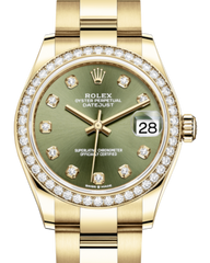 Rolex Lady-Datejust 31 Yellow Gold Olive Green Diamond Dial & Diamond Bezel Oyster Bracelet 278288RBR