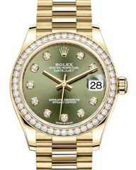 Rolex Lady-Datejust 31 Yellow Gold Olive Green Diamond Dial & Diamond Bezel President Bracelet 278288RBR