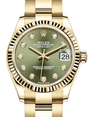 Rolex Lady-Datejust 31 Yellow Gold Olive Green Diamond Dial & Fluted Bezel Oyster Bracelet 278278