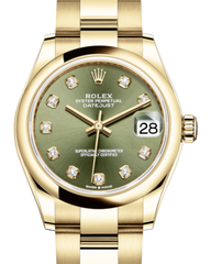 Rolex Lady-Datejust 31 Yellow Gold Olive Green Diamond Dial & Smooth Domed Bezel Oyster Bracelet 278248
