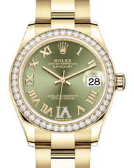 Rolex Lady-Datejust 31 Yellow Gold Olive Green Roman Diamond VI Dial & Diamond Bezel Oyster Bracelet 278288RBR