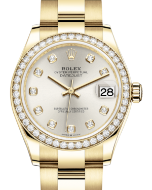 Rolex Lady-Datejust 31 Yellow Gold Silver Diamond Dial & Diamond Bezel Oyster Bracelet 278288RBR