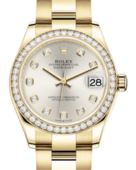 Rolex Lady-Datejust 31 Yellow Gold Silver Diamond Dial & Diamond Bezel Oyster Bracelet 278288RBR