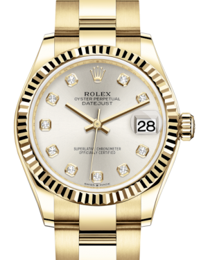 Rolex Lady-Datejust 31 Yellow Gold Silver Diamond Dial & Fluted Bezel Oyster Bracelet 278278