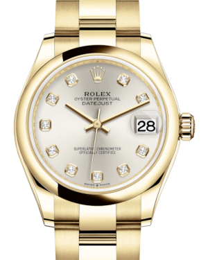Rolex Lady-Datejust 31 Yellow Gold Silver Diamond Dial & Smooth Domed Bezel Oyster Bracelet 278248