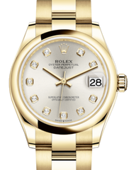 Rolex Lady-Datejust 31 Yellow Gold Silver Diamond Dial & Smooth Domed Bezel Oyster Bracelet 278248