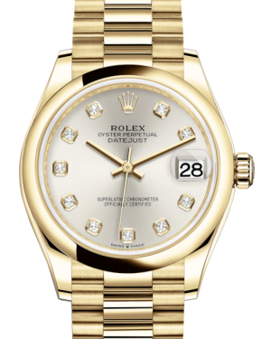 Rolex Lady-Datejust 31 Yellow Gold Silver Diamond Dial & Smooth Domed Bezel President Bracelet 278248