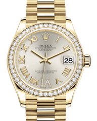 Rolex Lady-Datejust 31 Yellow Gold Silver Roman Diamond VI Dial & Diamond Bezel President Bracelet 278288RBR