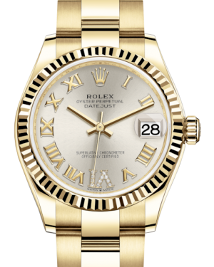 Rolex Lady-Datejust 31 Yellow Gold Silver Roman Diamond VI Dial & Fluted Bezel Oyster Bracelet 278278