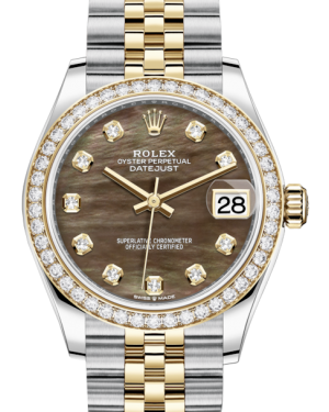 Rolex Lady-Datejust 31 Yellow Gold/Steel Black Mother of Pearl Diamond Dial & Diamond Bezel Jubilee Bracelet 278383RBR