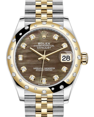 Rolex Lady-Datejust 31 Yellow Gold/Steel Black Mother of Pearl Diamond Dial & Domed Set with Diamonds Bezel Jubilee Bracelet 278343RBR