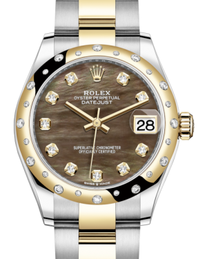 Rolex Lady-Datejust 31 Yellow Gold/Steel Black Mother of Pearl Diamond Dial & Domed Set with Diamonds Bezel Oyster Bracelet 278343RBR