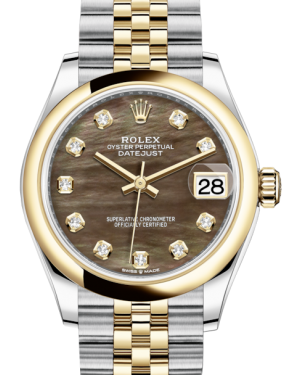 Rolex Lady-Datejust 31 Yellow Gold/Steel Black Mother of Pearl Diamond Dial & Smooth Domed Bezel Jubilee Bracelet 278243 - Fresh - NY WATCH LAB 
