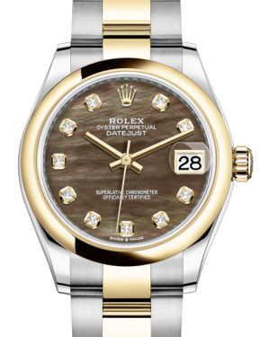 Rolex Lady-Datejust 31 Yellow Gold/Steel Black Mother of Pearl Diamond Dial & Smooth Domed Bezel Oyster Bracelet 278243 - Fresh - NY WATCH LAB 