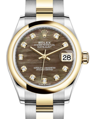 Rolex Lady-Datejust 31 Yellow Gold/Steel Black Mother of Pearl Diamond Dial & Smooth Domed Bezel Oyster Bracelet 278243 - Fresh - NY WATCH LAB 