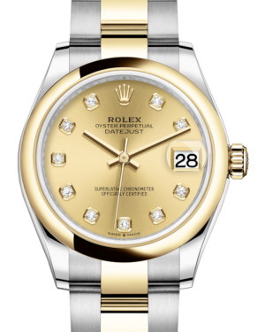 Rolex Lady-Datejust 31 Yellow Gold/Steel Champagne Diamond Dial & Smooth Domed Bezel Oyster Bracelet 278243 - Fresh - NY WATCH LAB 