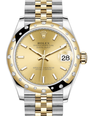 Rolex Lady-Datejust 31 Yellow Gold/Steel Champagne Index Dial & Domed Set with Diamonds Bezel Jubilee Bracelet 278343RBR - Fresh - NY WATCH LAB 