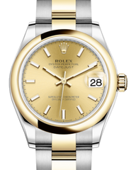 Rolex Lady-Datejust 31 Yellow Gold/Steel Champagne Index Dial & Smooth Domed Bezel Oyster Bracelet 278243 - Fresh - NY WATCH LAB 