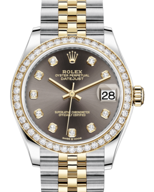 Rolex Lady-Datejust 31 Yellow Gold/Steel Dark Grey Diamond Dial & Diamond Bezel Jubilee Bracelet 278383RBR