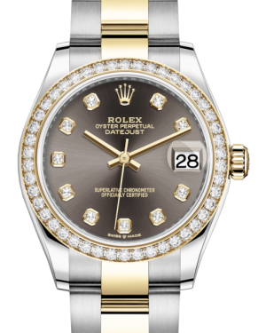 Rolex Lady-Datejust 31 Yellow Gold/Steel Dark Grey Diamond Dial & Diamond Bezel Oyster Bracelet 278383RBR