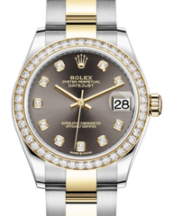 Rolex Lady-Datejust 31 Yellow Gold/Steel Dark Grey Diamond Dial & Diamond Bezel Oyster Bracelet 278383RBR