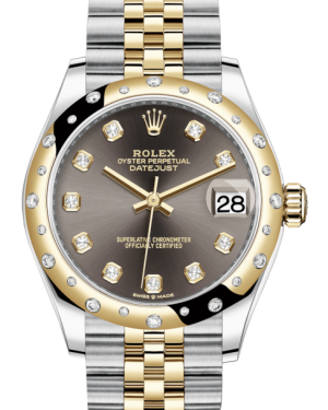 Rolex Lady-Datejust 31 Yellow Gold/Steel Dark Grey Diamond Dial & Domed Set with Diamonds Bezel Jubilee Bracelet 278343RBR