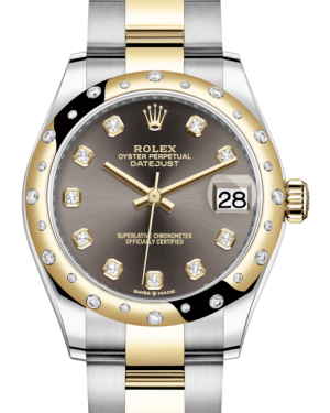 Rolex Lady-Datejust 31 Yellow Gold/Steel Dark Grey Diamond Dial & Domed Set with Diamonds Bezel Oyster Bracelet 278343RBR