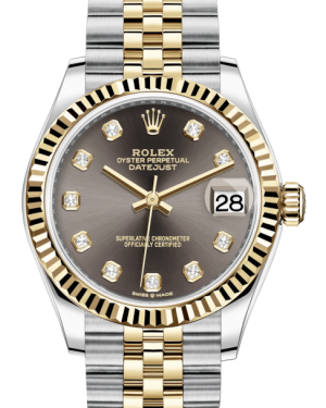 Rolex Lady-Datejust 31 Yellow Gold/Steel Dark Grey Diamond Dial & Fluted Bezel Jubilee Bracelet 278273 - Fresh - NY WATCH LAB 