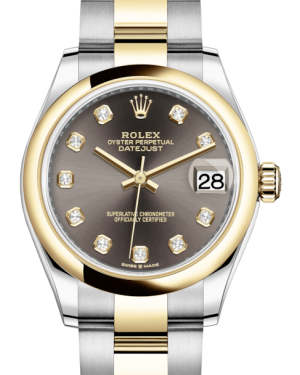 Rolex Lady-Datejust 31 Yellow Gold/Steel Dark Grey Diamond Dial & Smooth Domed Bezel Oyster Bracelet 278243 - Fresh - NY WATCH LAB 