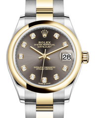 Rolex Lady-Datejust 31 Yellow Gold/Steel Dark Grey Diamond Dial & Smooth Domed Bezel Oyster Bracelet 278243 - Fresh - NY WATCH LAB 
