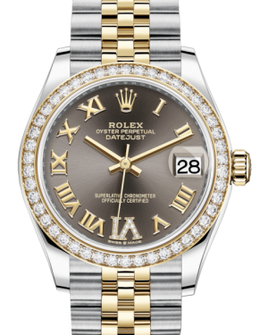 Rolex Lady-Datejust 31 Yellow Gold/Steel Dark Grey Roman Diamond VI Dial & Diamond Bezel Jubilee Bracelet 278383RBR