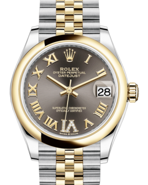 Rolex Lady-Datejust 31 Yellow Gold/Steel Dark Grey Roman Diamond VI Dial & Smooth Domed Bezel Jubilee Bracelet 278243 - Fresh - NY WATCH LAB 