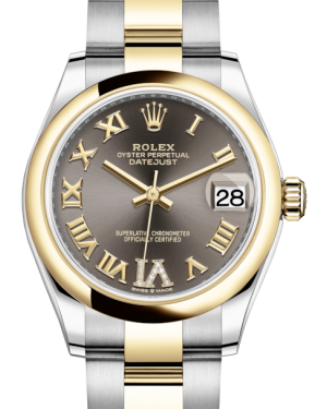 Rolex Lady-Datejust 31 Yellow Gold/Steel Dark Grey Roman Diamond VI Dial & Smooth Domed Bezel Oyster Bracelet 278243 - Fresh - NY WATCH LAB 
