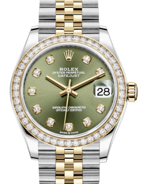 Rolex Lady-Datejust 31 Yellow Gold/Steel Olive Green Diamond Dial & Diamond Bezel Jubilee Bracelet 278383RBR