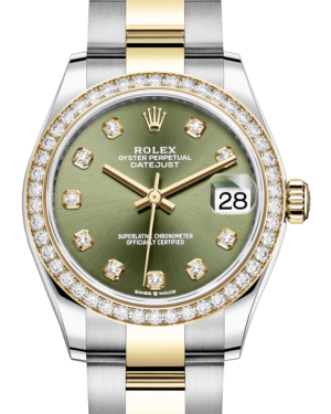 Rolex Lady-Datejust 31 Yellow Gold/Steel Olive Green Diamond Dial & Diamond Bezel Oyster Bracelet 278383RBR