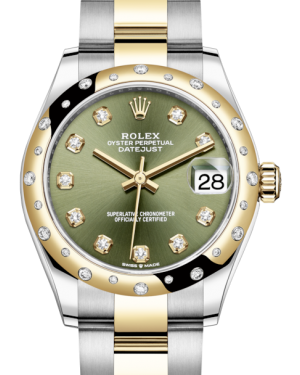 Rolex Lady-Datejust 31 Yellow Gold/Steel Olive Green Diamond Dial & Domed Set with Diamonds Bezel Oyster Bracelet 278343RBR