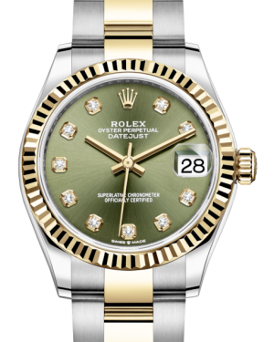 Rolex Lady-Datejust 31 Yellow Gold/Steel Olive Green Diamond Dial & Fluted Bezel Oyster Bracelet 278273 - Fresh - NY WATCH LAB 