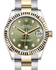 Rolex Lady-Datejust 31 Yellow Gold/Steel Olive Green Diamond Dial & Fluted Bezel Oyster Bracelet 278273 - Fresh - NY WATCH LAB 