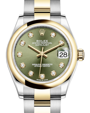 Rolex Lady-Datejust 31 Yellow Gold/Steel Olive Green Diamond Dial & Smooth Domed Bezel Oyster Bracelet 278243 - Fresh - NY WATCH LAB 
