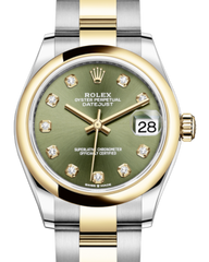 Rolex Lady-Datejust 31 Yellow Gold/Steel Olive Green Diamond Dial & Smooth Domed Bezel Oyster Bracelet 278243 - Fresh - NY WATCH LAB 