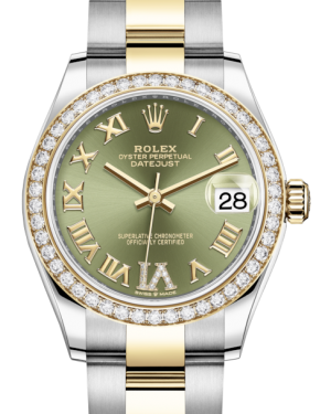 Rolex Lady-Datejust 31 Yellow Gold/Steel Olive Green Roman Diamond VI Dial & Diamond Bezel Oyster Bracelet 278383RBR
