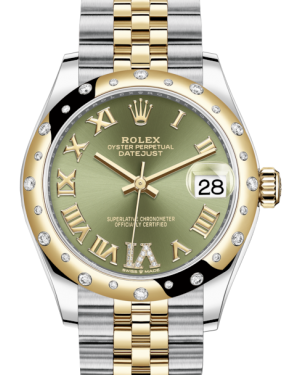 Rolex Lady-Datejust 31 Yellow Gold/Steel Olive Green Roman Diamond VI Dial & Domed Set with Diamonds Bezel Jubilee Bracelet 278343RBR