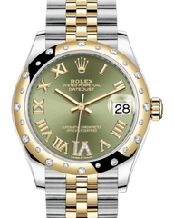 Rolex Lady-Datejust 31 Yellow Gold/Steel Olive Green Roman Diamond VI Dial & Domed Set with Diamonds Bezel Jubilee Bracelet 278343RBR