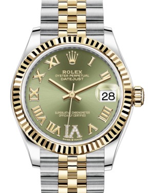 Rolex Lady-Datejust 31 Yellow Gold/Steel Olive Green Roman Diamond VI Dial & Fluted Bezel Jubilee Bracelet 278273 - Fresh - NY WATCH LAB 