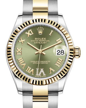 Rolex Lady-Datejust 31 Yellow Gold/Steel Olive Green Roman Diamond VI Dial & Fluted Bezel Oyster Bracelet 278273 - Fresh - NY WATCH LAB 
