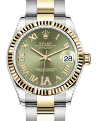 Rolex Lady-Datejust 31 Yellow Gold/Steel Olive Green Roman Diamond VI Dial & Fluted Bezel Oyster Bracelet 278273 - Fresh - NY WATCH LAB 