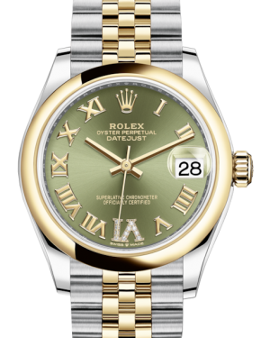 Rolex Lady-Datejust 31 Yellow Gold/Steel Olive Green Roman Diamond VI Dial & Smooth Domed Bezel Jubilee Bracelet 278243 - Fresh - NY WATCH LAB 