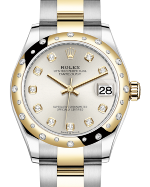Rolex Lady-Datejust 31 Yellow Gold/Steel Silver Diamond Dial & Domed Set with Diamonds Bezel Oyster Bracelet 278343RBR
